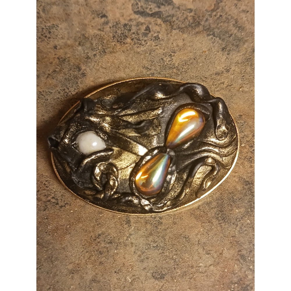 Vintage Art Deco Goldtone Brooch Pin with Stones and Rhinestones